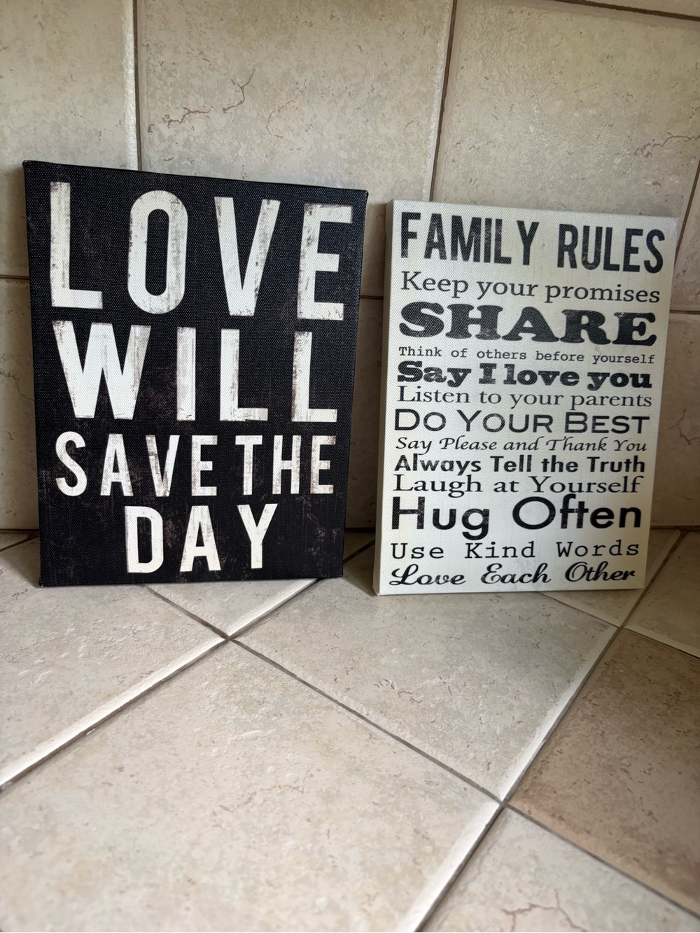 Black & White 'Love Will Save The Day family rules 6.5x 8.5 pair